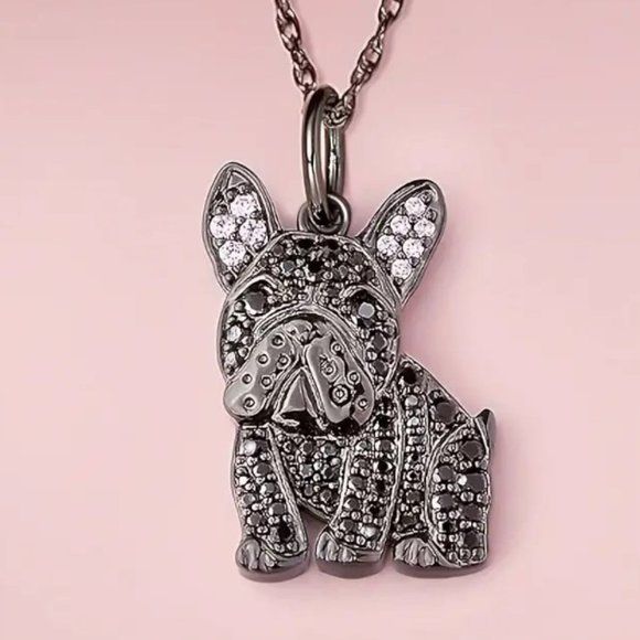 Necklace Frenchie Bulldog Rhinestone Pendant Chain Glam Dog Sparkly Stylish Cute - Picture 3 of 4